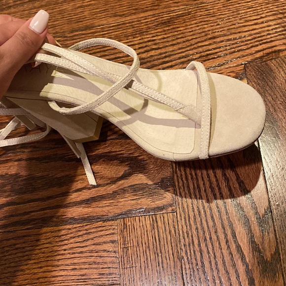 Raye Revolve Tan Suede Ankle Wrap Heels - Picture 3 of 8